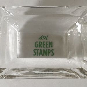 Vintage S&H Green Stamps Green Letters Clear Glass Heavy 6x4x1.5”